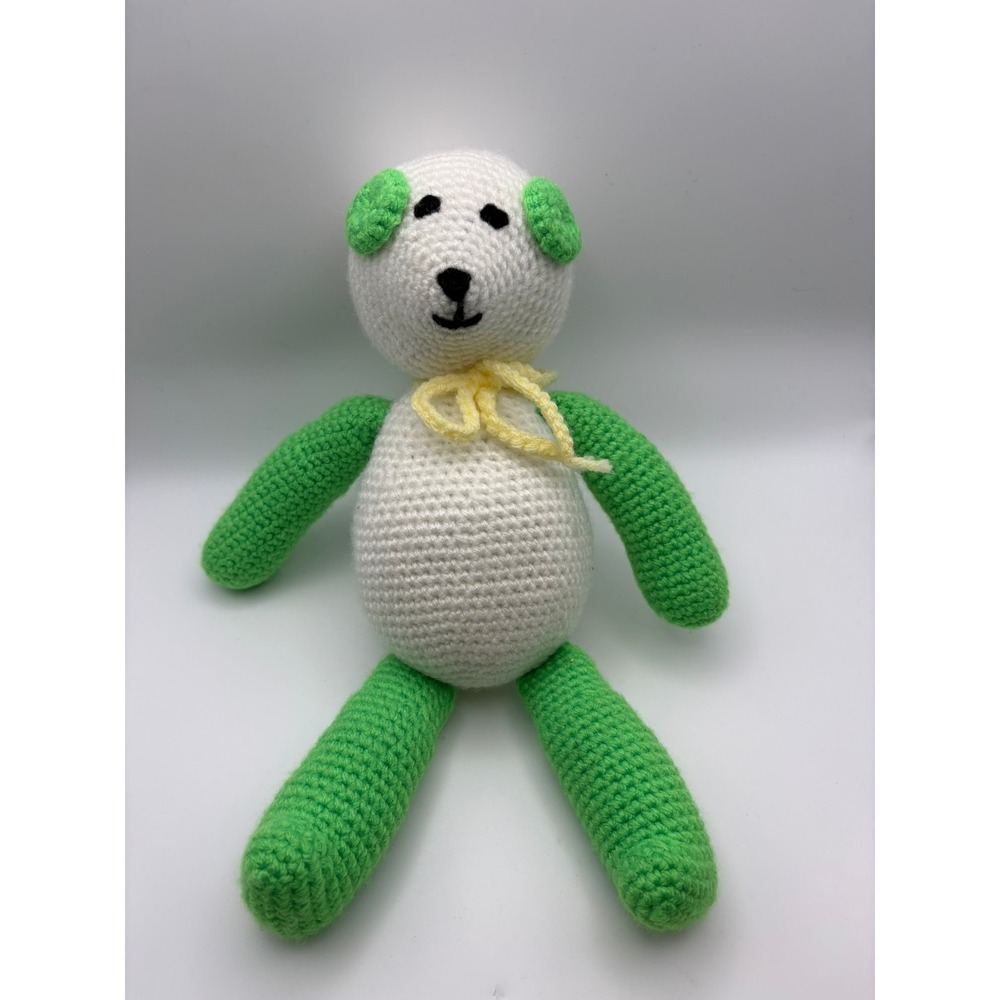Handmade Crochet Bear Plush Amigurumi Green White‎ Stuffed Animal Toy 12" Baby